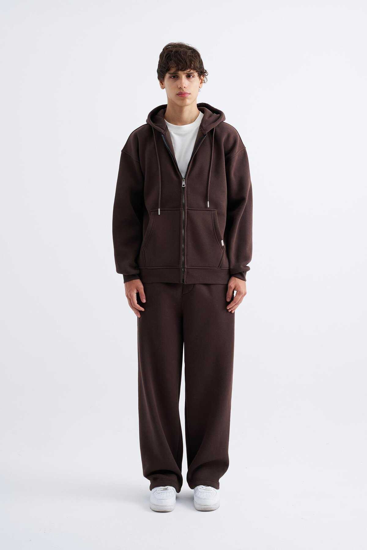 سویشرت ساده زیپ دار جیب دار یاسی یخی