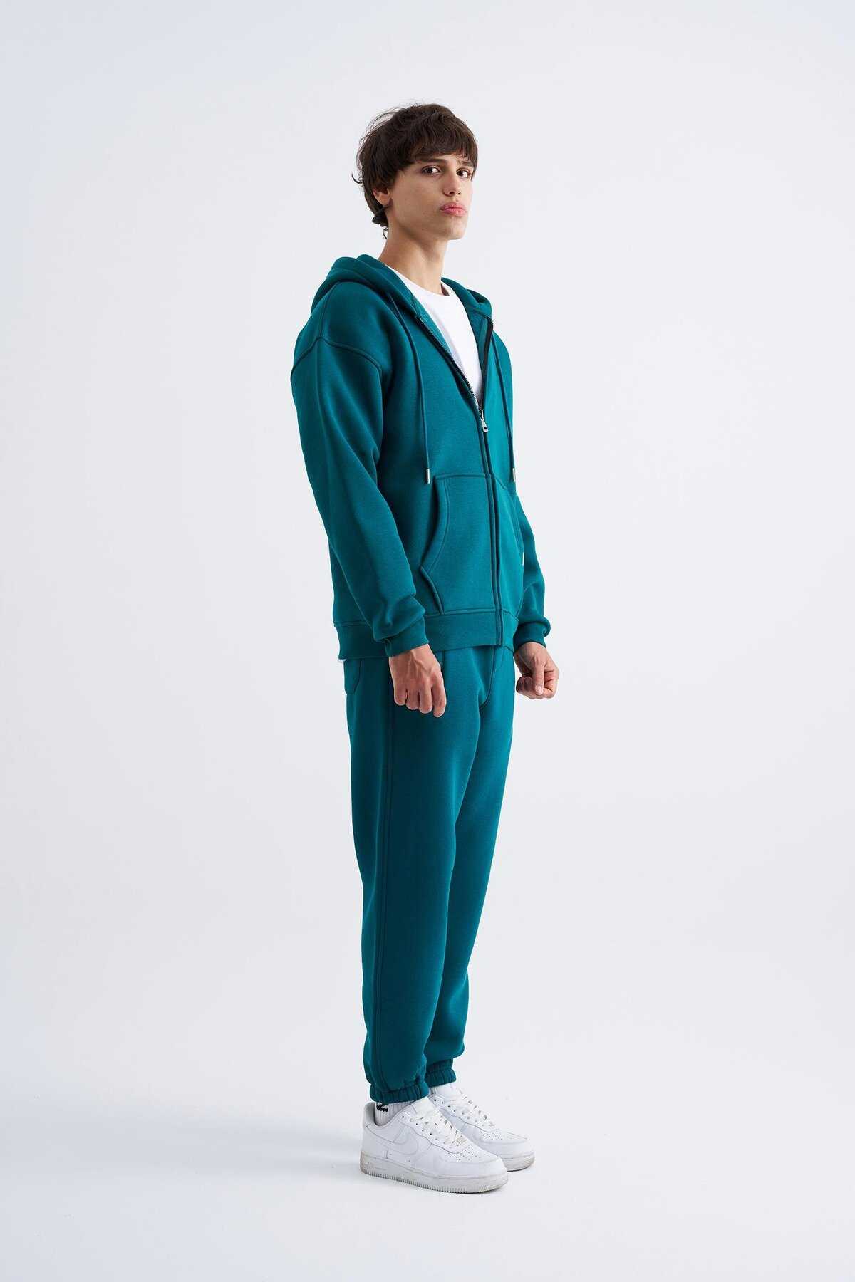 سویشرت ساده زیپ دار جیب دار یاسی یخی