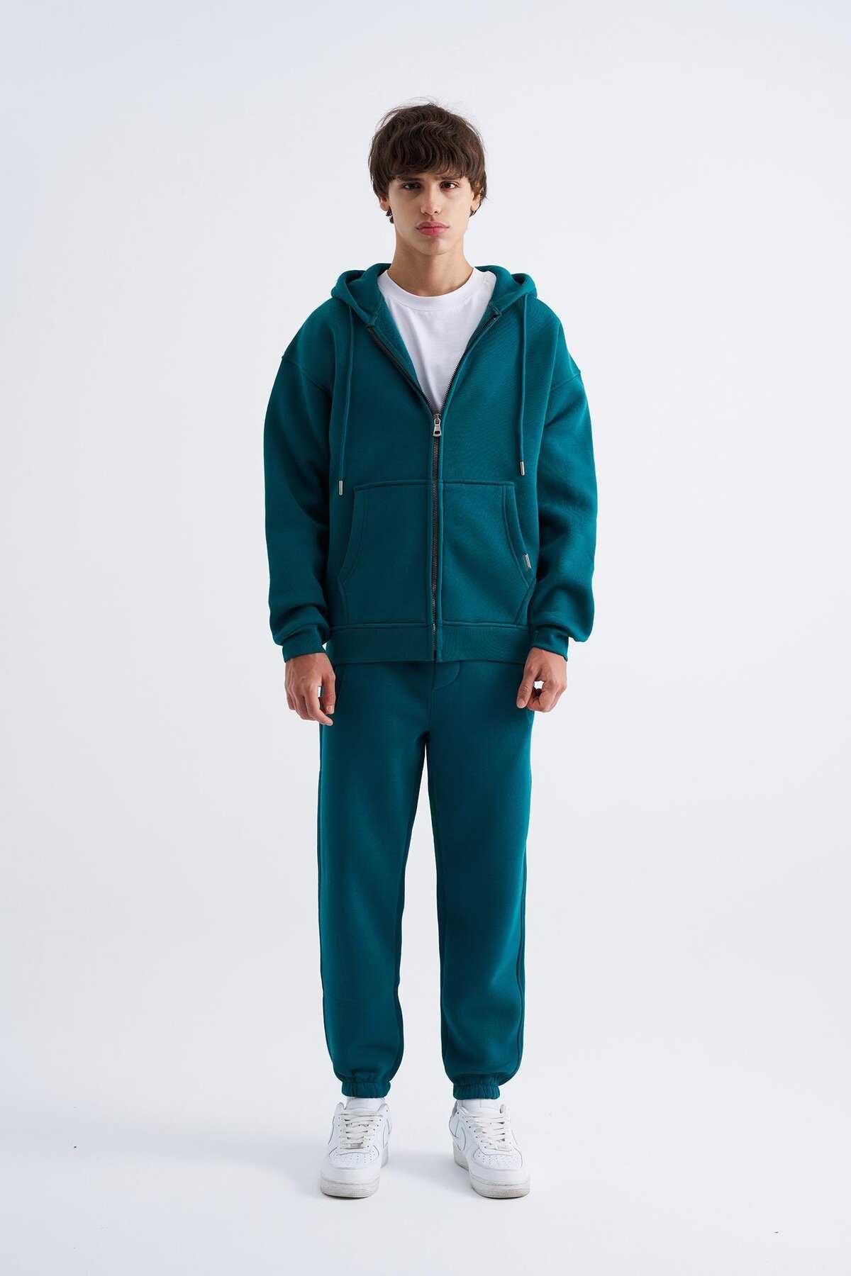 سویشرت ساده زیپ دار جیب دار یاسی یخی