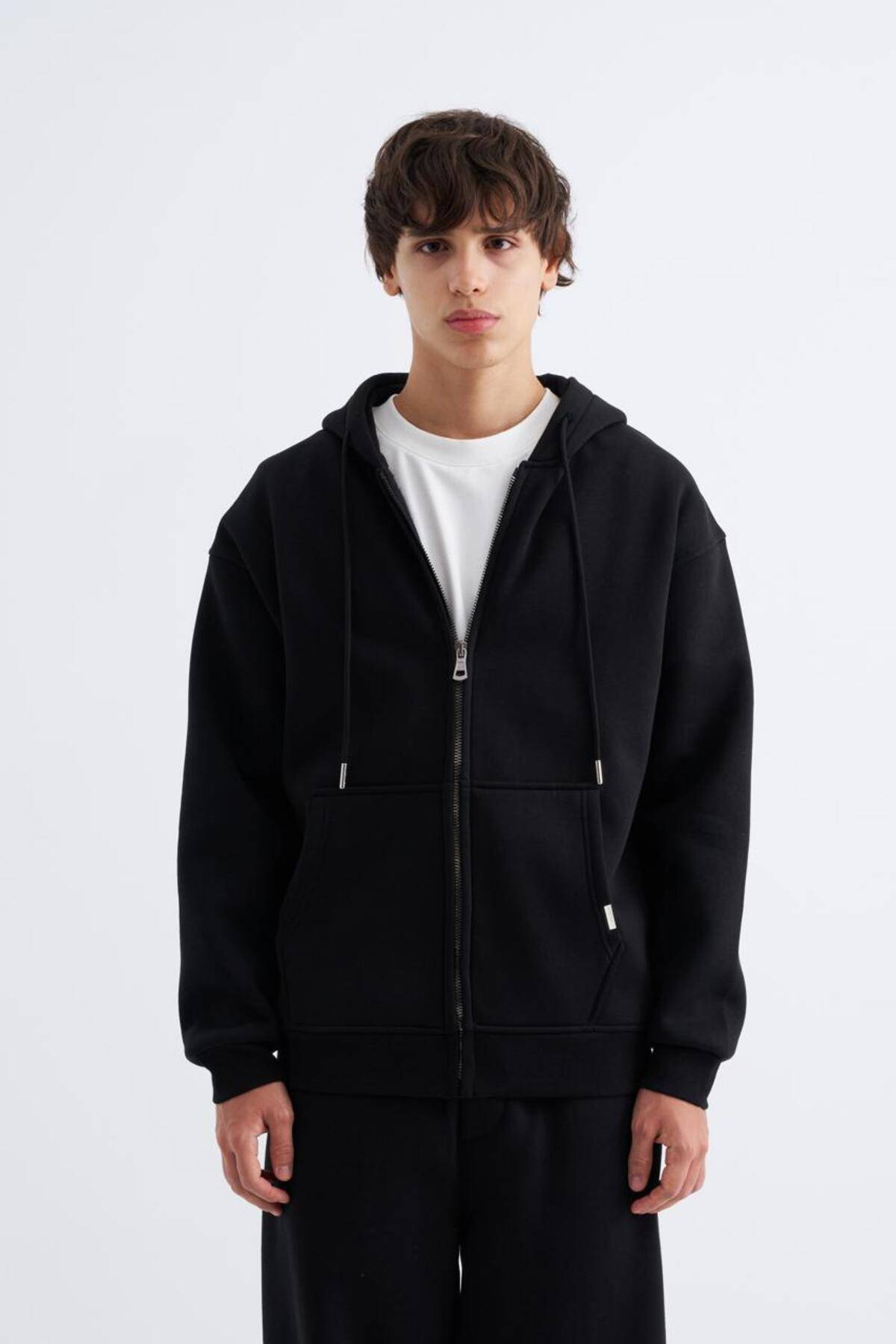 سویشرت ساده زیپ دار جیب دار یاسی یخی