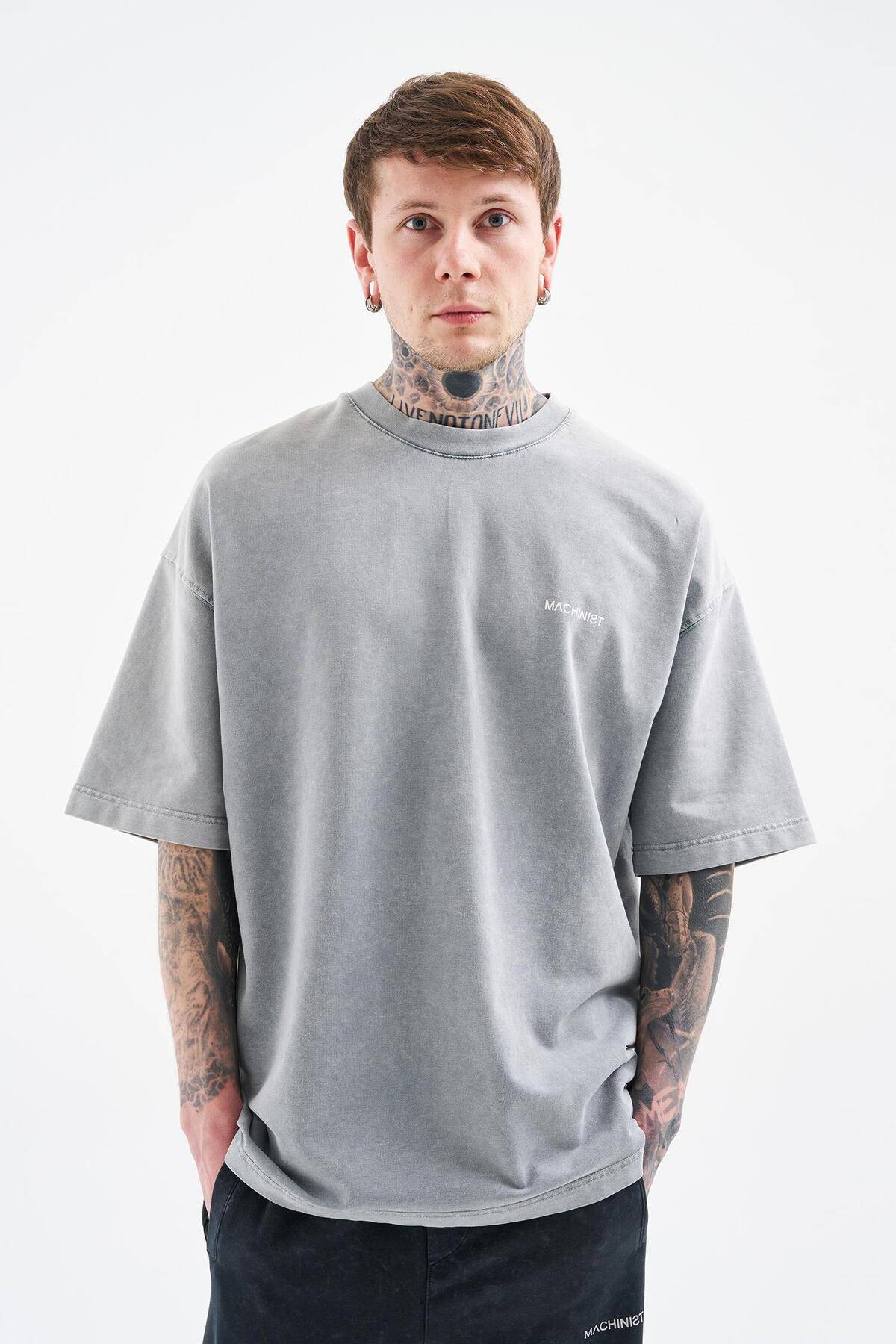 تیشرت یونیکس اوورسایز شسته شده لوکس پایه خاکستری