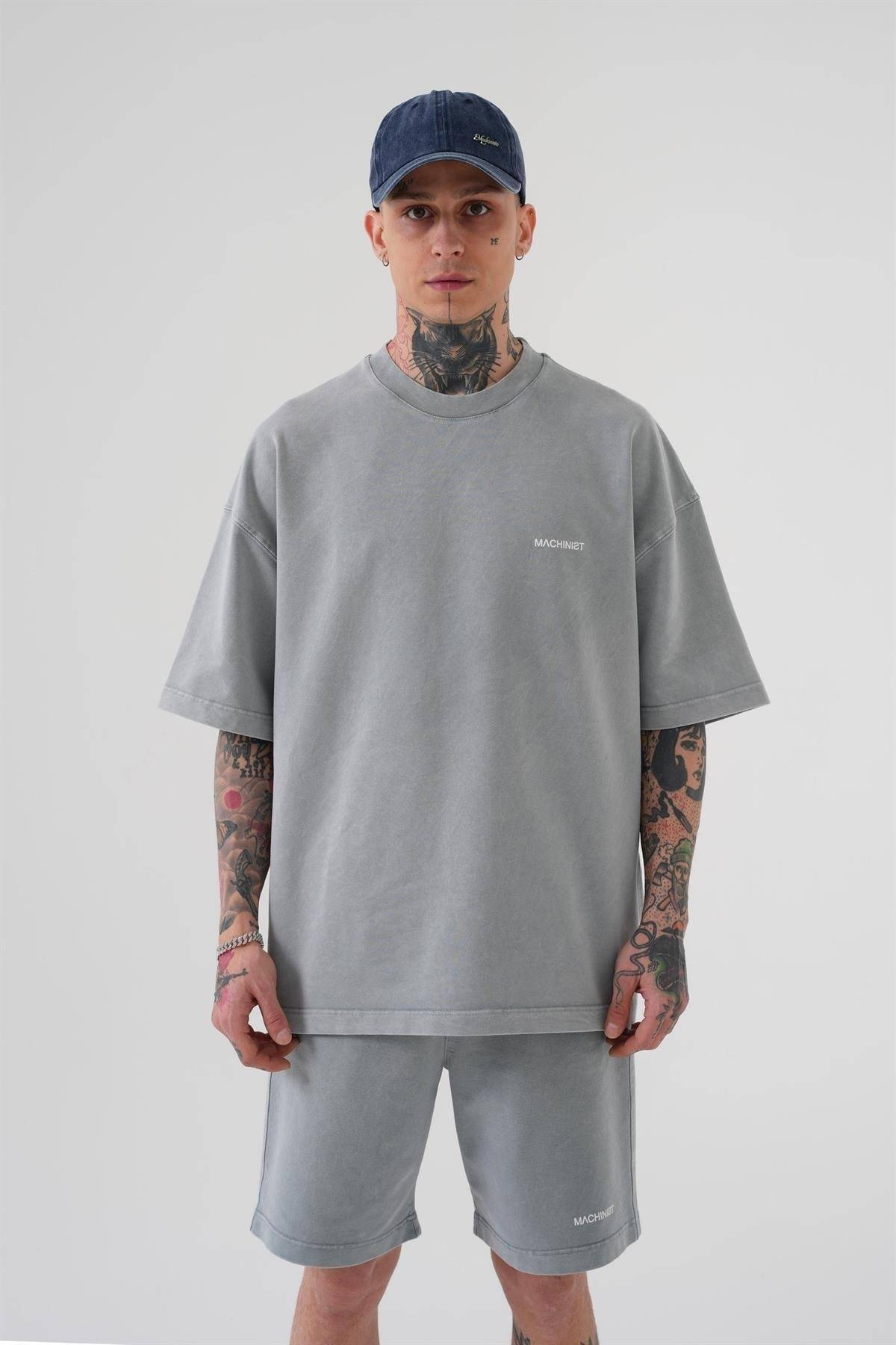 تیشرت یونیکس اوورسایز شسته شده لوکس پایه خاکستری